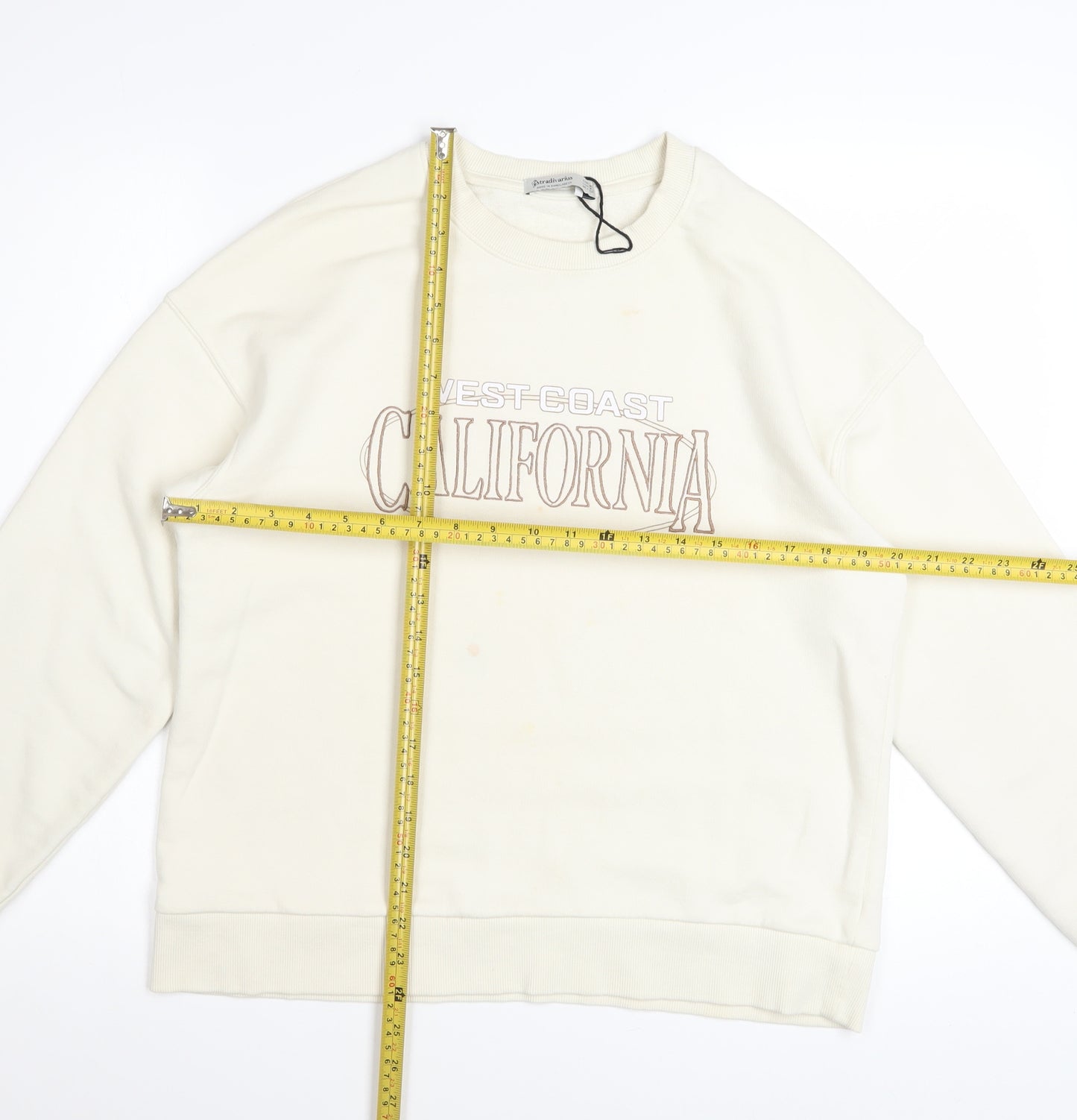 Stradivarius Womens Ivory California Pullover Sweatshirt M