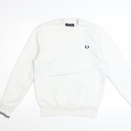 Fred Perry Men's White Small Crew Neck Pullover Sweatshirt