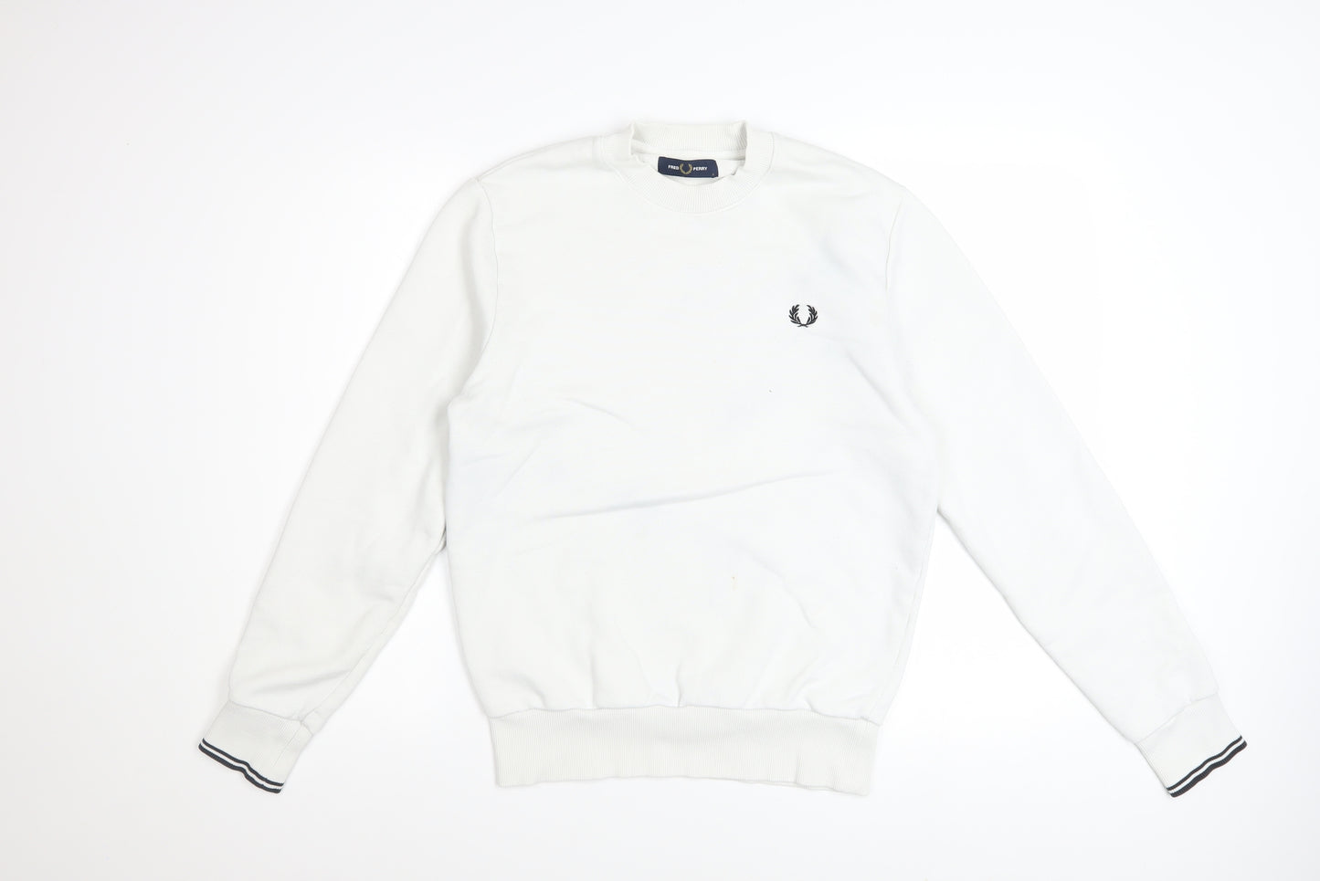 Fred Perry Men's White Small Crew Neck Pullover Sweatshirt