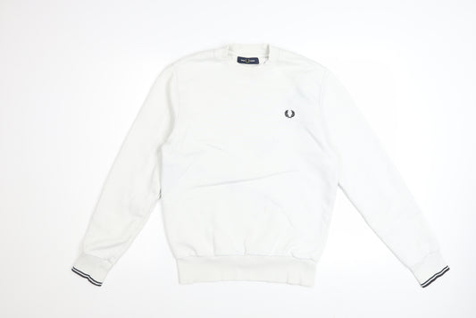 Fred Perry Men's White Small Crew Neck Pullover Sweatshirt