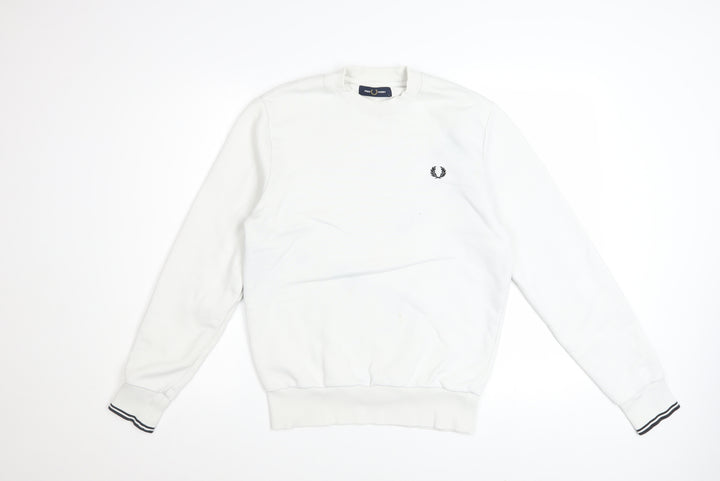 Fred Perry Men's White Small Crew Neck Pullover Sweatshirt