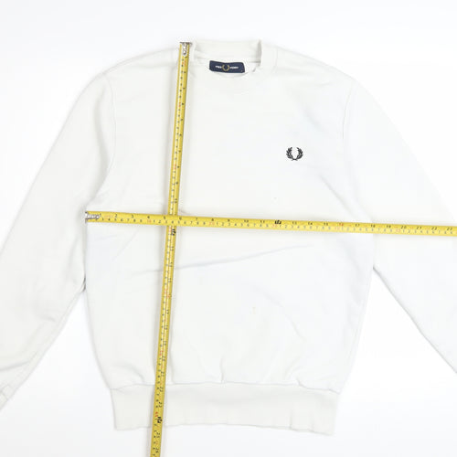 Fred Perry Men's White Small Crew Neck Pullover Sweatshirt