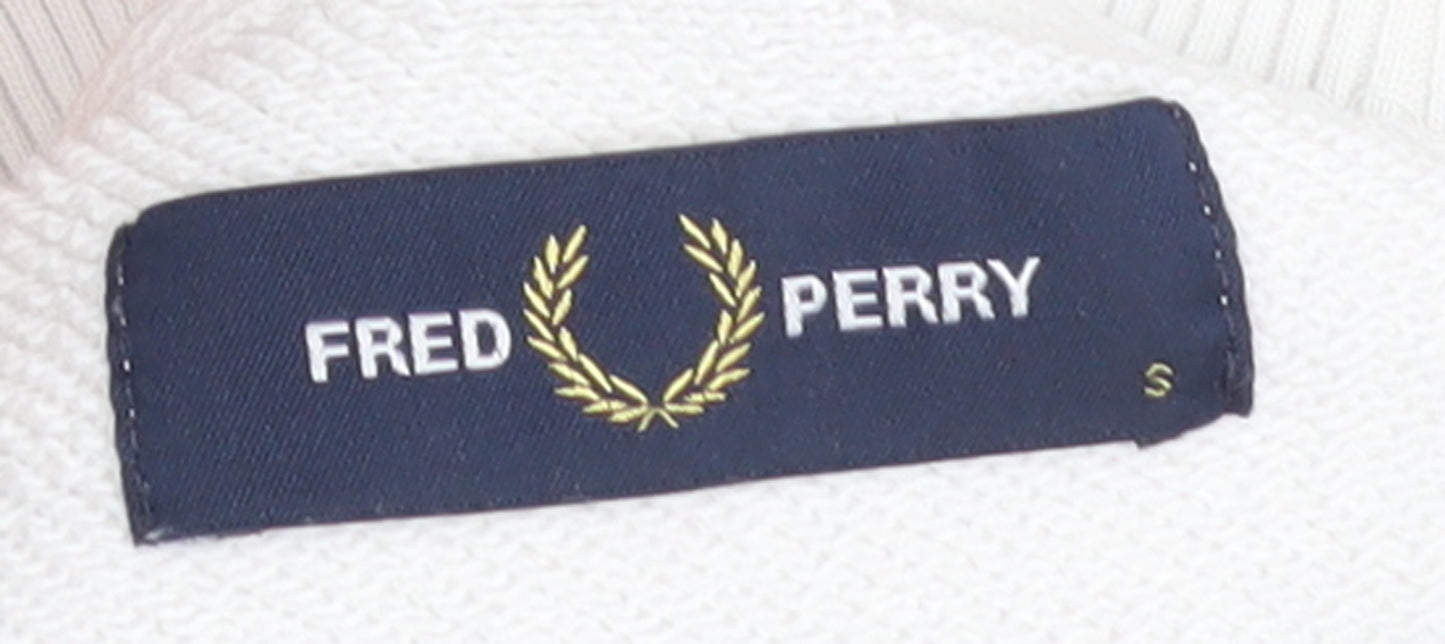 Fred Perry Men's White Small Crew Neck Pullover Sweatshirt