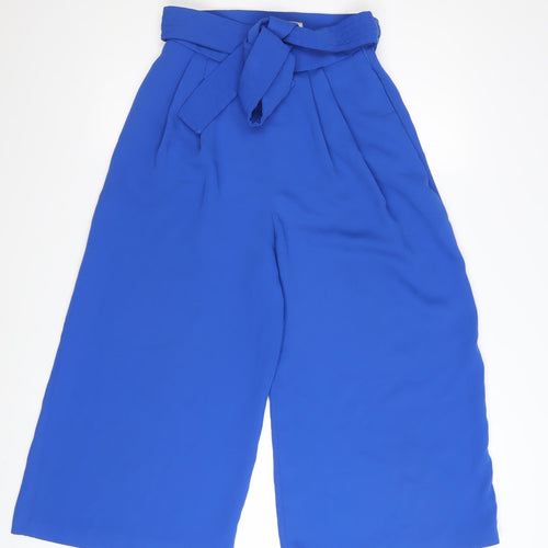 Coast Women's Blue Belted Wide-Leg Culotte Trousers UK 6