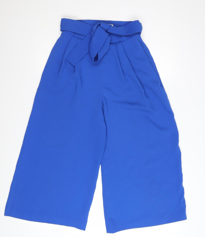 Coast Women's Blue Belted Wide-Leg Culotte Trousers UK 6
