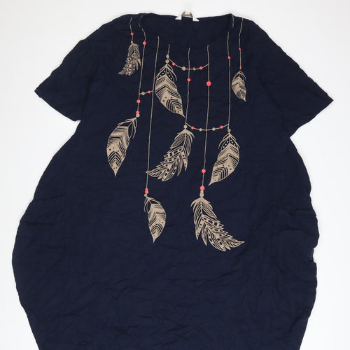 Apricot Women's Blue Feather Print Shift Dress Size M