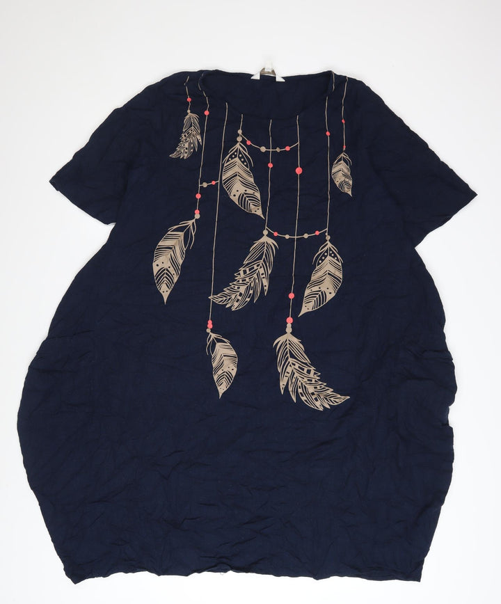 Apricot Women's Blue Feather Print Shift Dress Size M