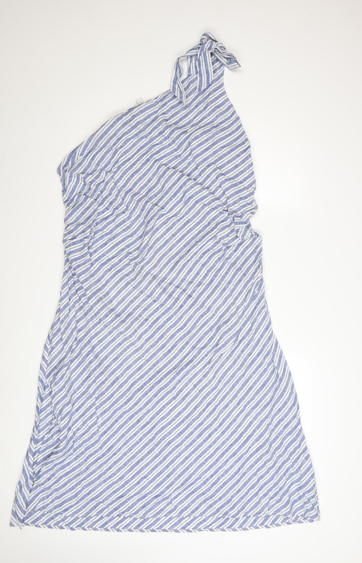 Marks and Spencer Women Blue Striped One Shoulder Ruffle Dress Size 20