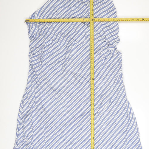 Marks and Spencer Women Blue Striped One Shoulder Ruffle Dress Size 20