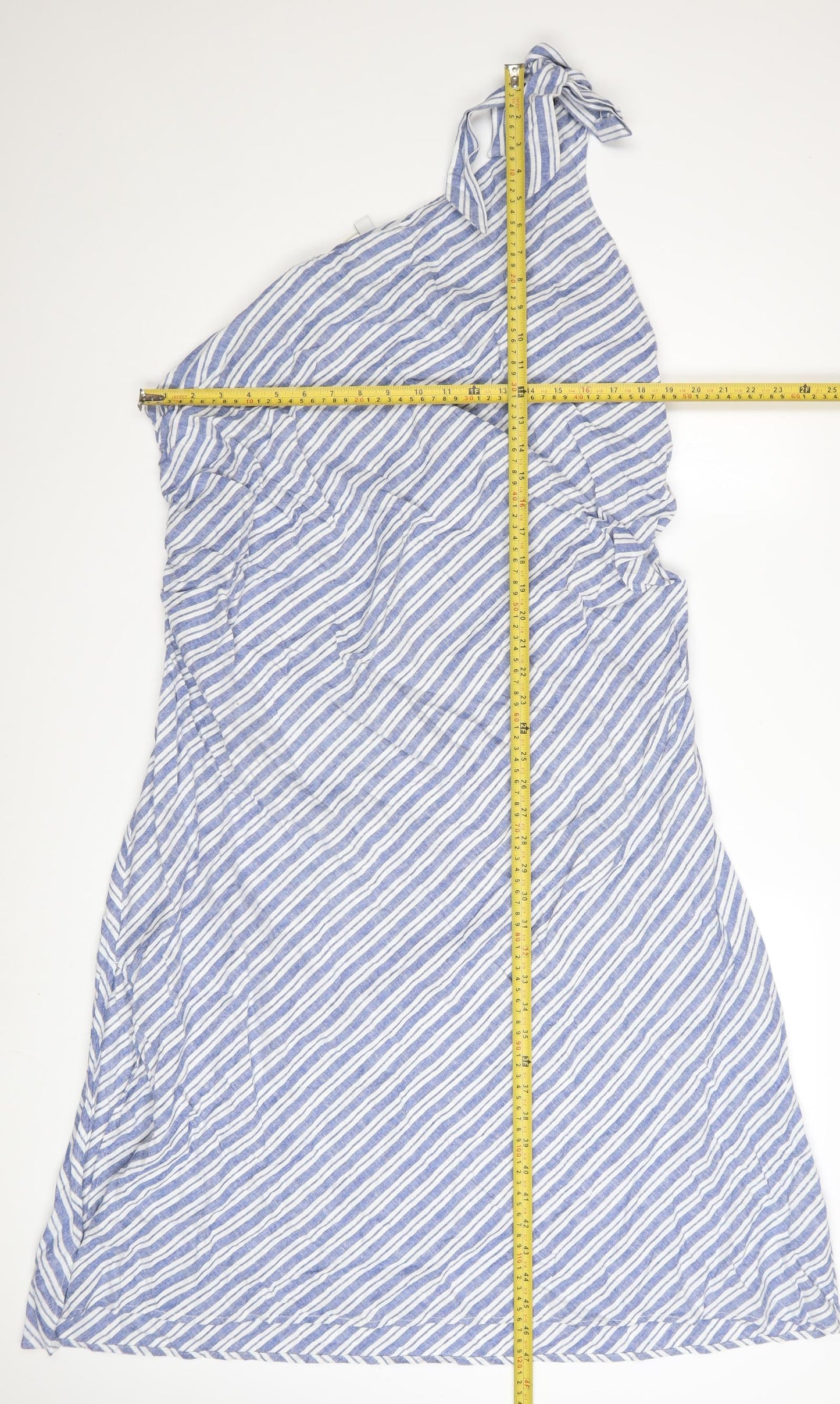 Marks and Spencer Women Blue Striped One Shoulder Ruffle Dress Size 20