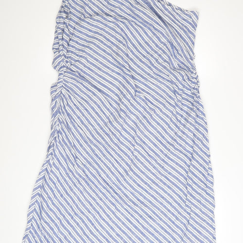 Marks and Spencer Women Blue Striped One Shoulder Ruffle Dress Size 20