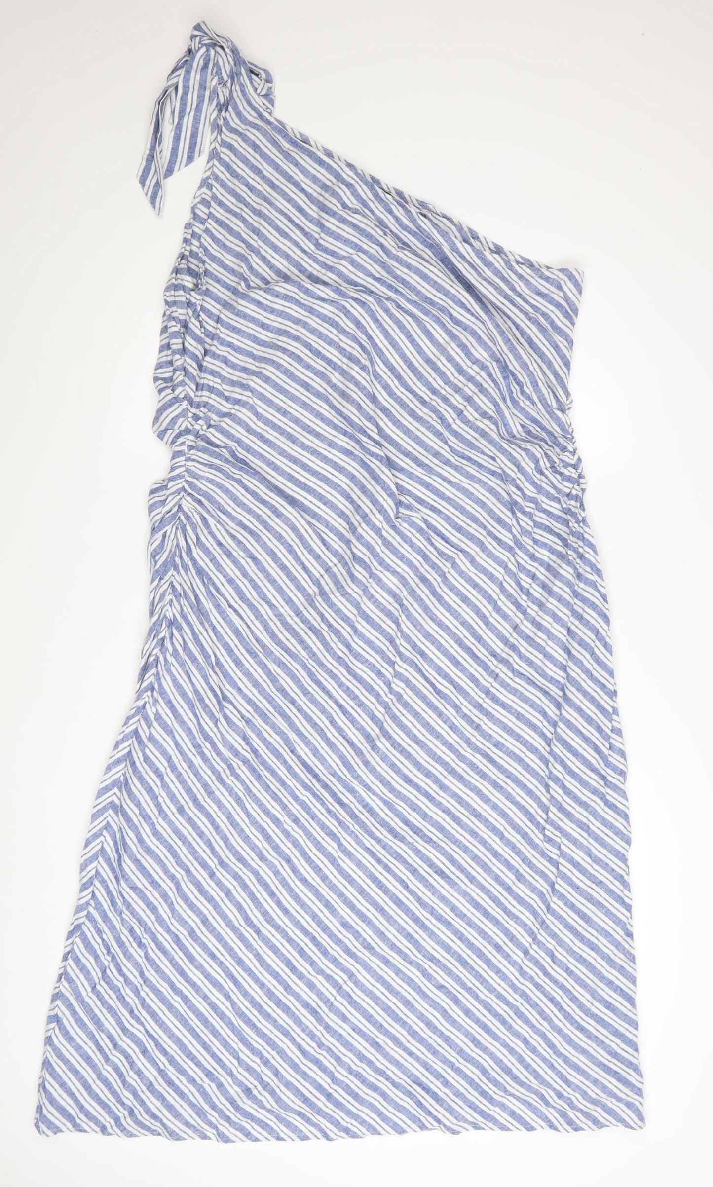 Marks and Spencer Women Blue Striped One Shoulder Ruffle Dress Size 20