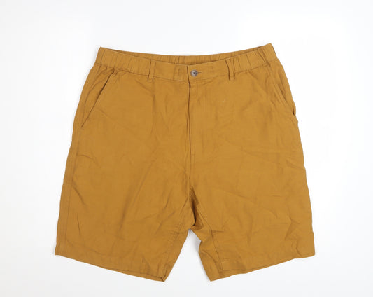 Uniqlo Men's Brown Linen Blend Chino Shorts L Regular Fit