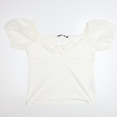 Dorothy Perkins Women's Ivory Puff Sleeve Bow Blouse Size 20