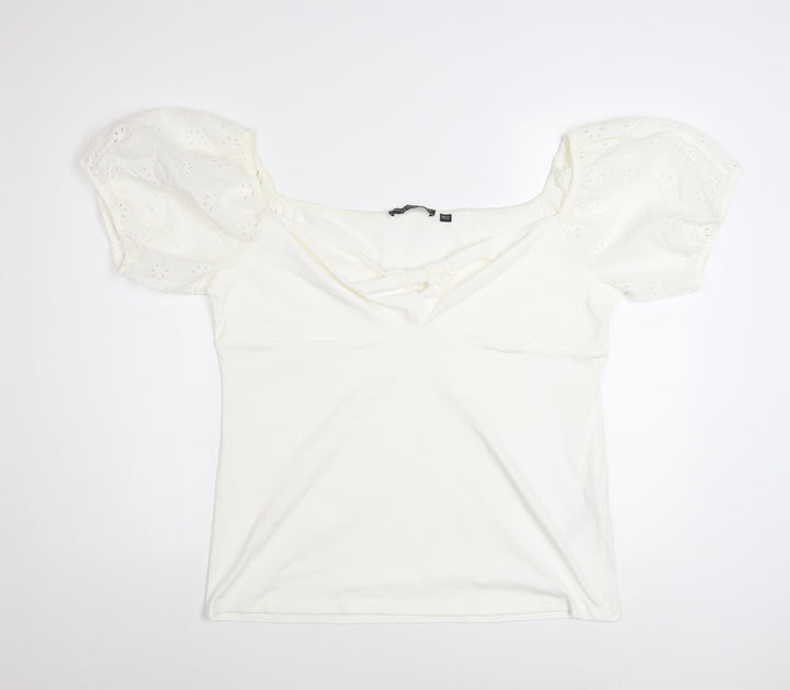 Dorothy Perkins Women's Ivory Puff Sleeve Bow Blouse Size 20