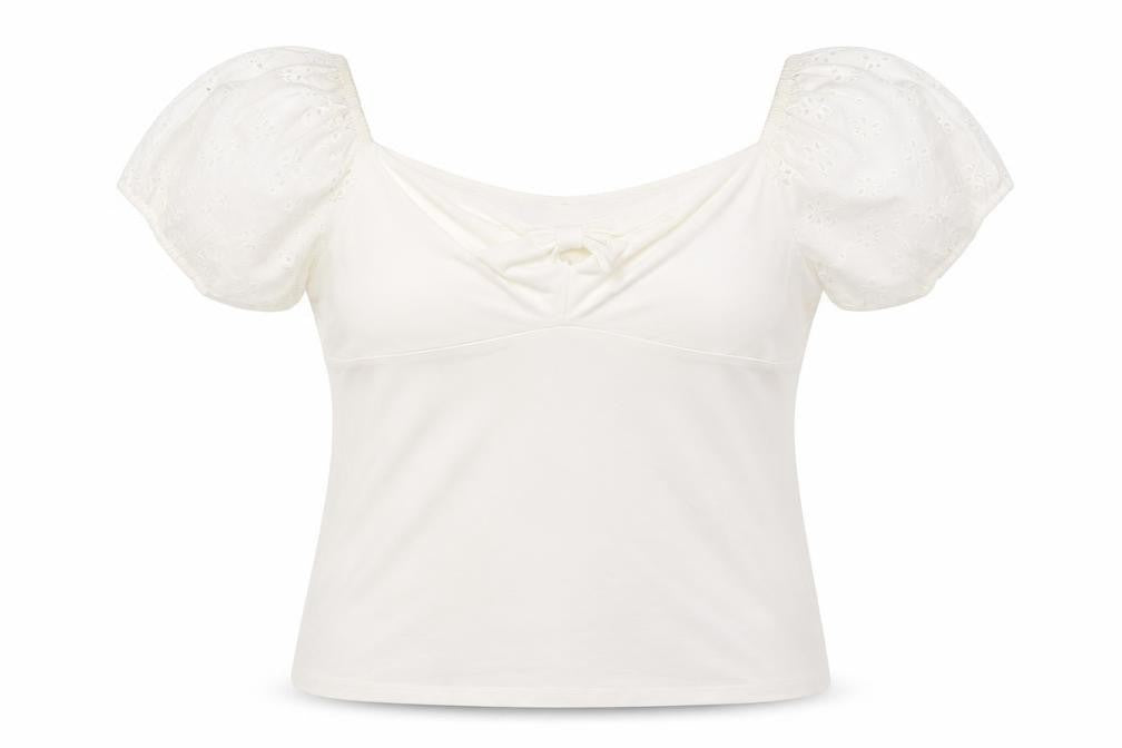 Front view of Dorothy Perkins Women's Ivory Puff Sleeve Bow Blouse, size 20
