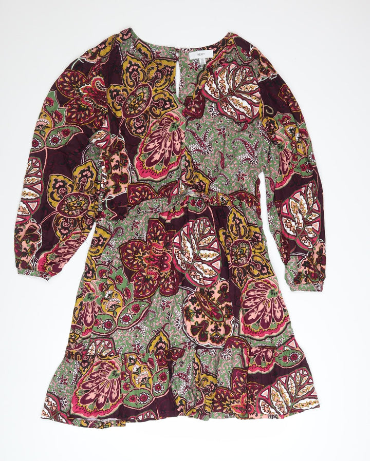 Next Womens Multicoloured Paisley A-Line Knee Length Dress Size 16