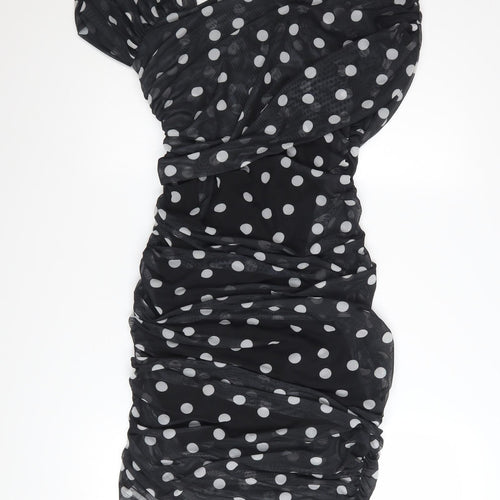 Marks and Spencer Women Black Polka Dot One Shoulder Bodycon Dress Size 12