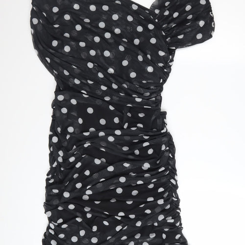 Marks and Spencer Women Black Polka Dot One Shoulder Bodycon Dress Size 12