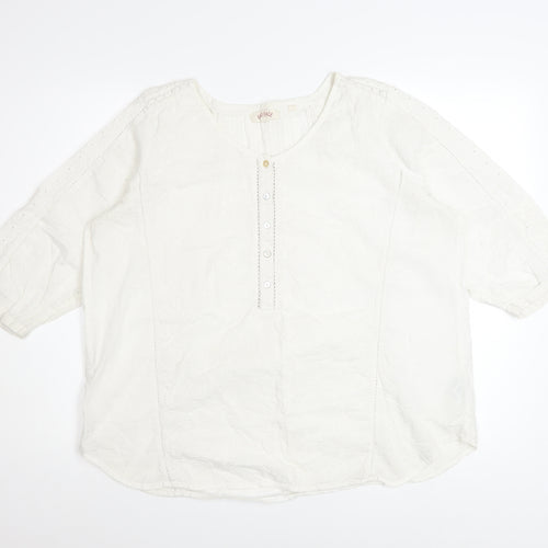 Fat Face Women’s White Cotton 3/4 Sleeve Tunic Blouse UK 18
