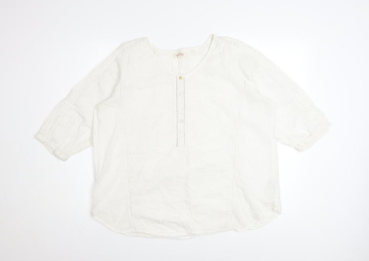 Fat Face Women’s White Cotton 3/4 Sleeve Tunic Blouse UK 18