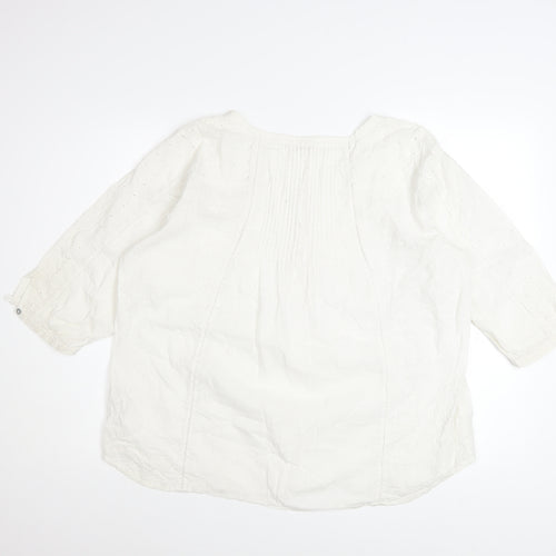 Fat Face Women’s White Cotton 3/4 Sleeve Tunic Blouse UK 18