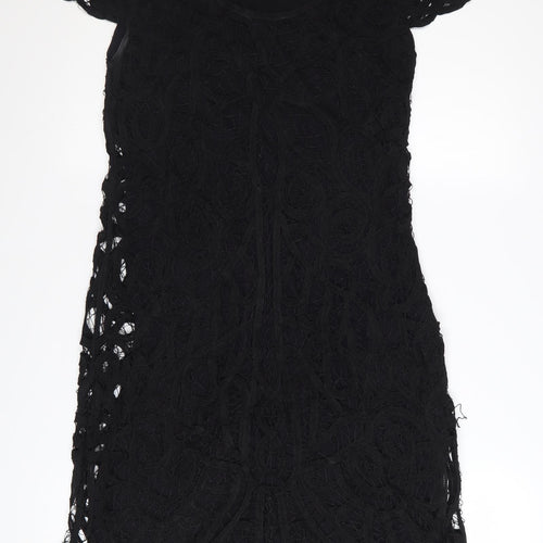 Phase Eight Women Black Lace Shift Dress Size 12 Short Sleeve Formal