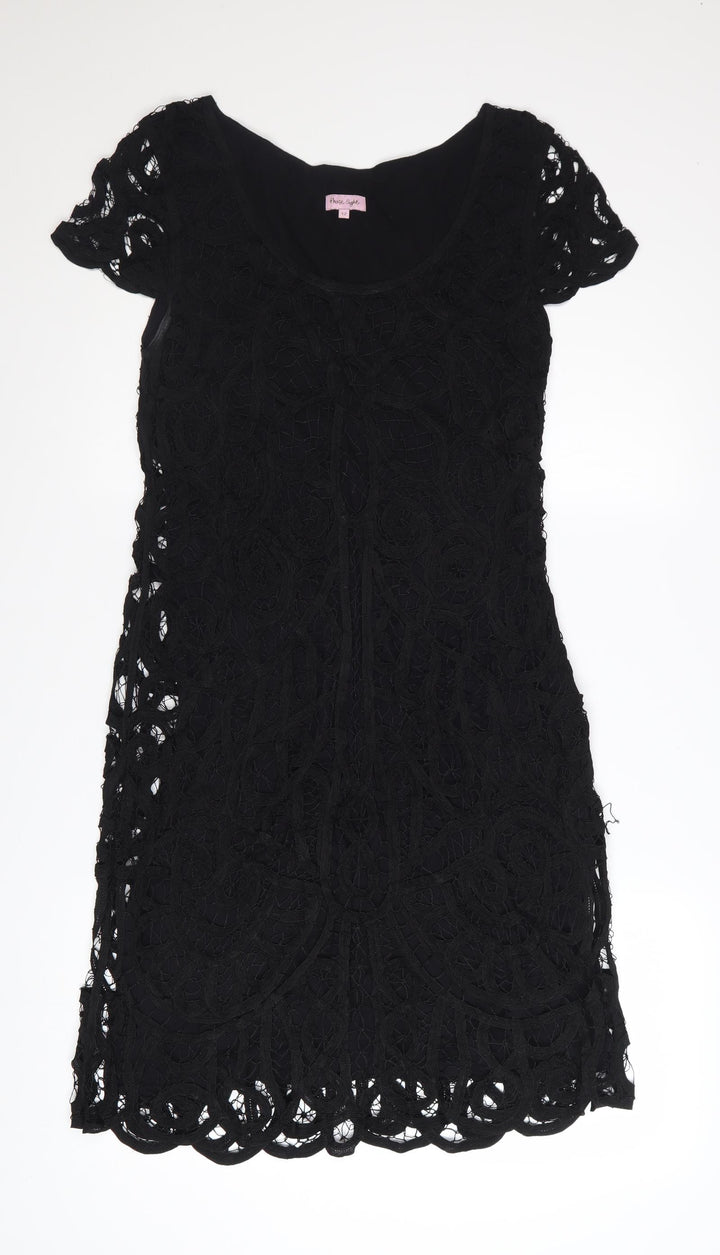 Phase Eight Women Black Lace Shift Dress Size 12 Short Sleeve Formal