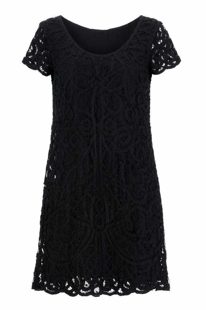 Phase Eight Women Black Lace Shift Dress Size 12 Short Sleeve Formal
