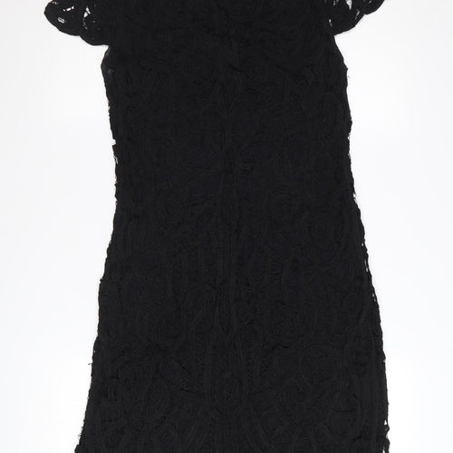 Phase Eight Women Black Lace Shift Dress Size 12 Short Sleeve Formal