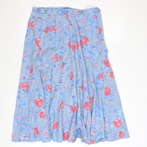 Marks and Spencer Womens Blue Floral A-Line Knee Length Skirt UK 14