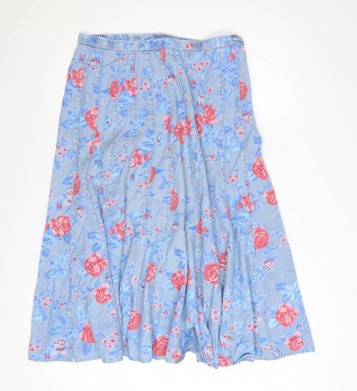 Marks and Spencer Womens Blue Floral A-Line Knee Length Skirt UK 14
