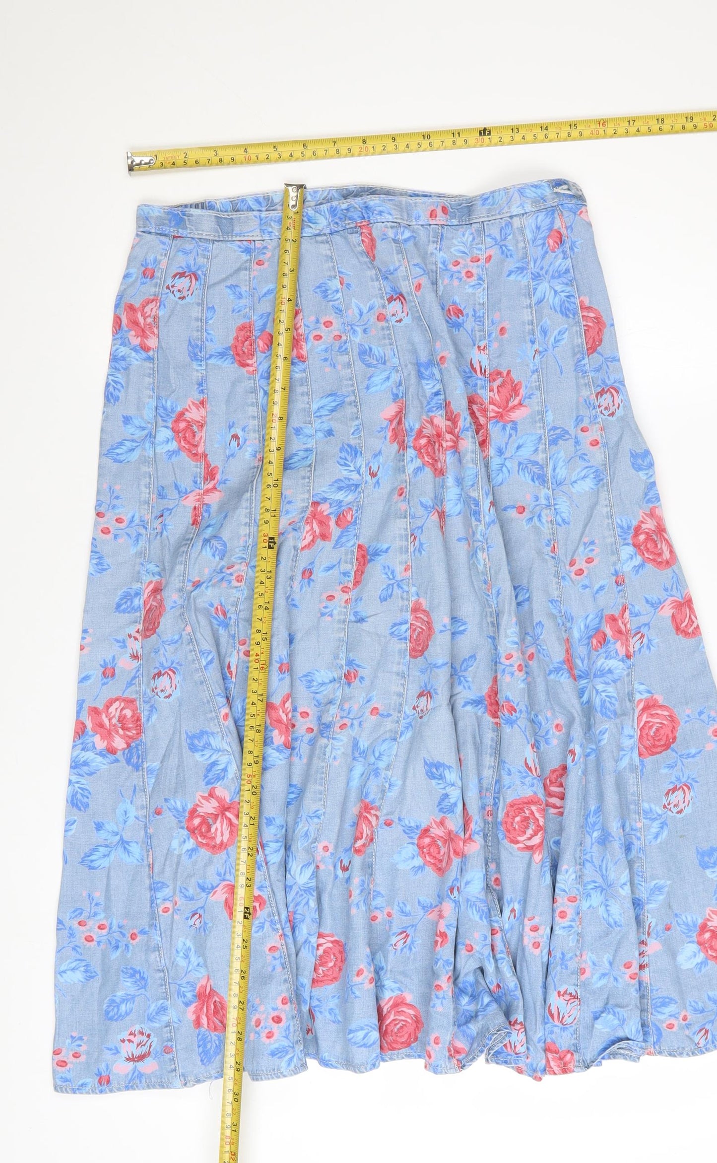 Marks and Spencer Womens Blue Floral A-Line Knee Length Skirt UK 14