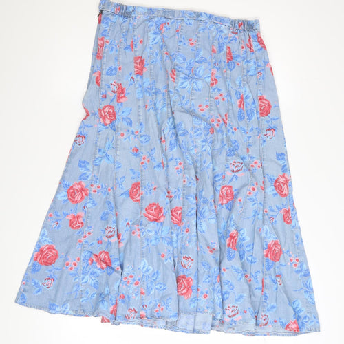 Marks and Spencer Womens Blue Floral A-Line Knee Length Skirt UK 14