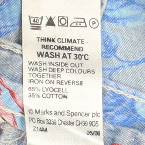 Marks and Spencer Womens Blue Floral A-Line Knee Length Skirt UK 14