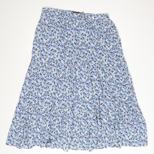 Crew Clothing Women Blue Floral Cotton Midi A-Line Skirt Size 12
