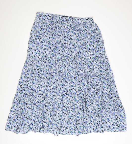 Crew Clothing Women Blue Floral Cotton Midi A-Line Skirt Size 12