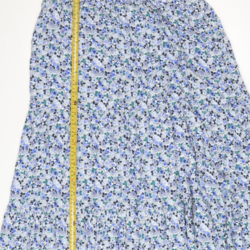 Crew Clothing Women Blue Floral Cotton Midi A-Line Skirt Size 12