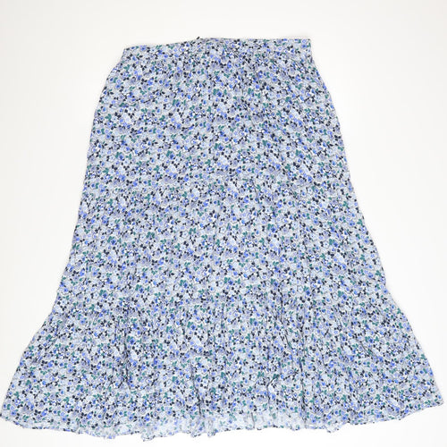 Crew Clothing Women Blue Floral Cotton Midi A-Line Skirt Size 12