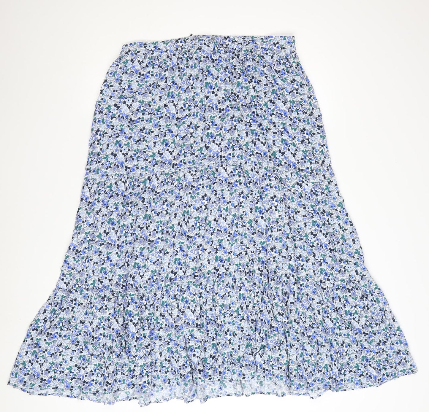Crew Clothing Women Blue Floral Cotton Midi A-Line Skirt Size 12