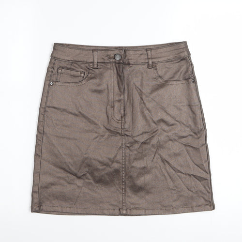 Next Women Brown Short Pencil Skirt Size 10 Viscose Stretch