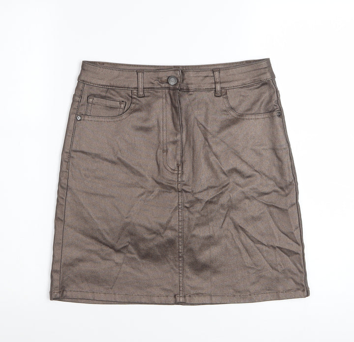 Next Women Brown Short Pencil Skirt Size 10 Viscose Stretch