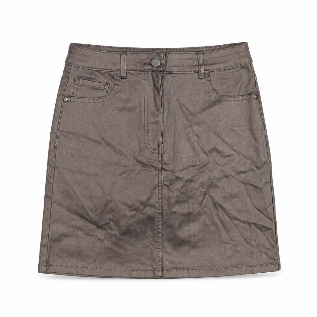 Front view of Next Women Brown Short Pencil Skirt, size 10, Viscose Stretch