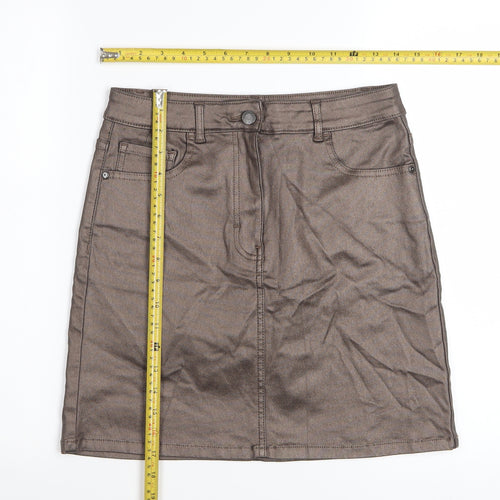 Next Women Brown Short Pencil Skirt Size 10 Viscose Stretch