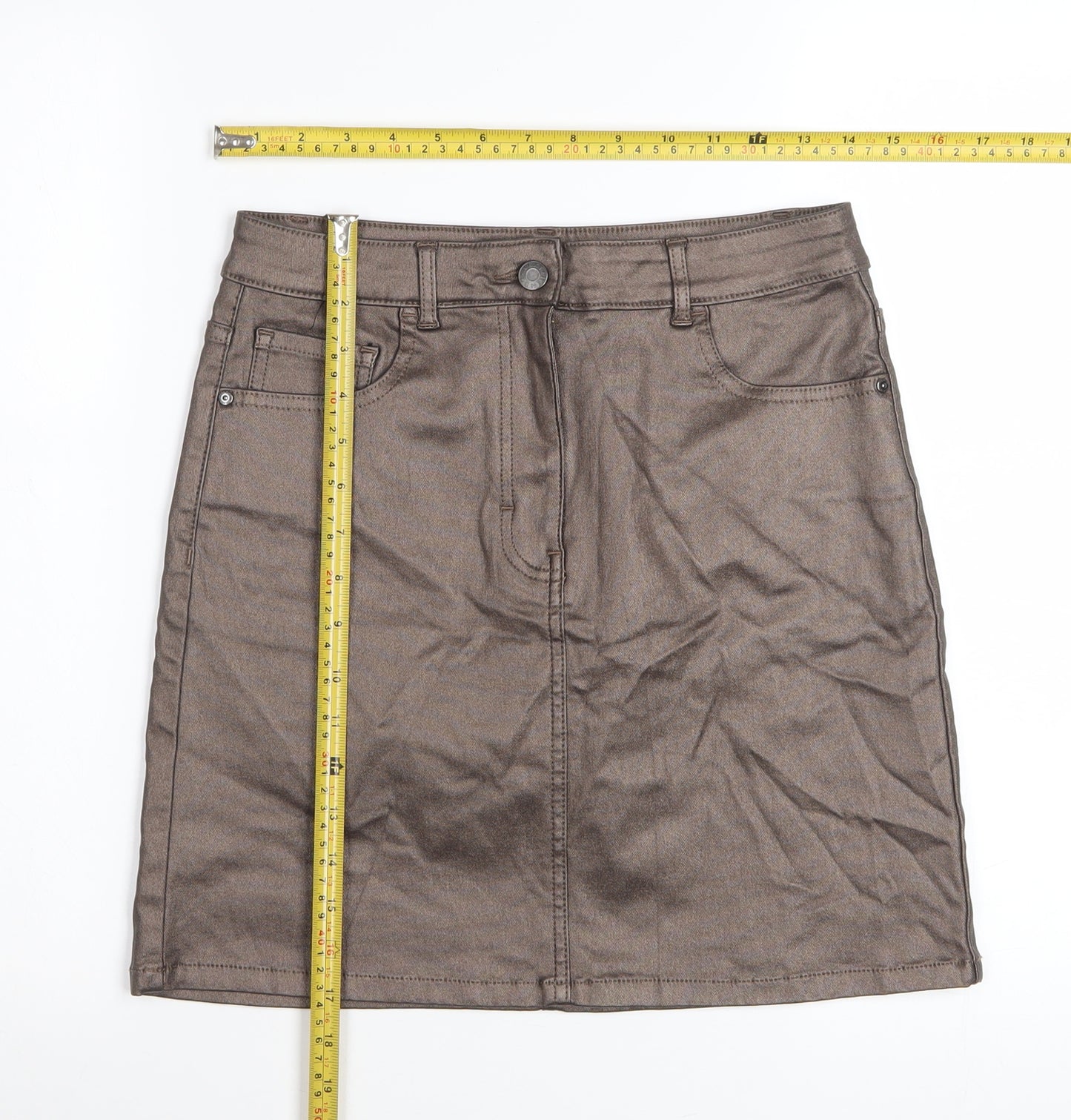 Next Women Brown Short Pencil Skirt Size 10 Viscose Stretch