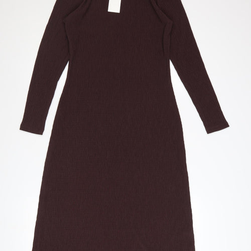 Marks and Spencer Women Brown Petite Size 8 Knit Midi Shift Dress