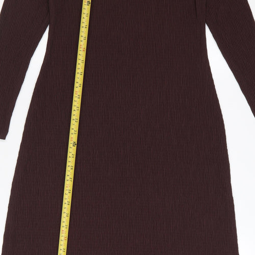 Marks and Spencer Women Brown Petite Size 8 Knit Midi Shift Dress