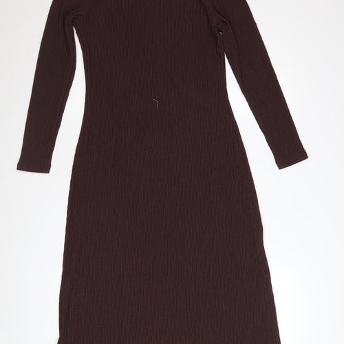 Marks and Spencer Women Brown Petite Size 8 Knit Midi Shift Dress