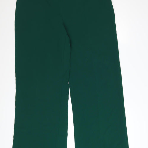Zara Women Green Wide-Leg Trousers 2XL Polyester Crepe