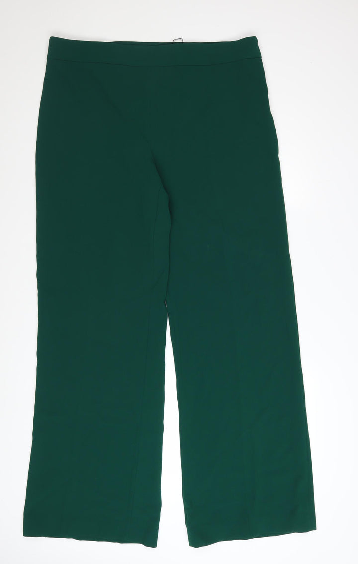 Zara Women Green Wide-Leg Trousers 2XL Polyester Crepe